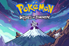 The animated title screen: a nebula over a snow-capped peak, the Pokémon logo, and Shadow Jirachi hovering above the summit.